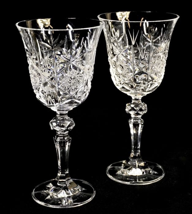 Czechoslovakia Bohemia crystal glass hand cut wine glass pair 2 customer  set height 18cm unused dead stock MYK