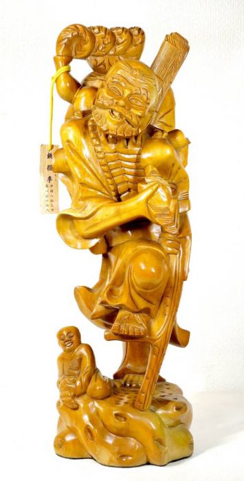 50% off! Chinese antique art Chinese fine open carving Li Tiekai statue  Itto carving Chinese eight hermit lucky charm Height 48.5cm A wonderful