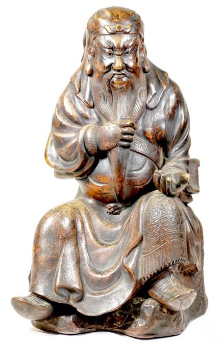 定番人気得価売り切り!　中国古美術　唐物 陶器製 三国志の関羽と思われる像 縁起物 商売繁盛 高さ32cm 重さ4kg 年代物にしかない味わい深い艶あり KNA その他