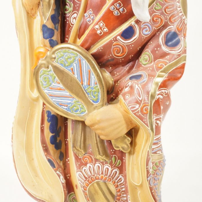 日本のアンティーク 時代物 九谷焼 寿老人像 本金彩細密盛上技法 七福神　縁起物　高さ36.5cm 味わい、装飾、雰囲気の素晴らしい逸品 KEK