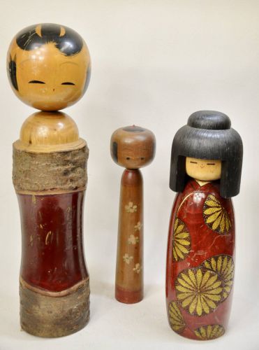 Traditional crafts, creative kokeshi dolls, 3 unique items, height 30-45 cm, scratched estate sale! (IKT)