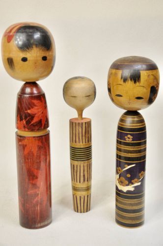 Traditional crafts, creative kokeshi dolls, 3 pieces, height 26-36 cm, scratched estate sale! (IKT)