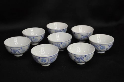 Early Showa period Arita porcelain teacup 8 customers lined up stamped hand white porcelain estate sale! (IKT)