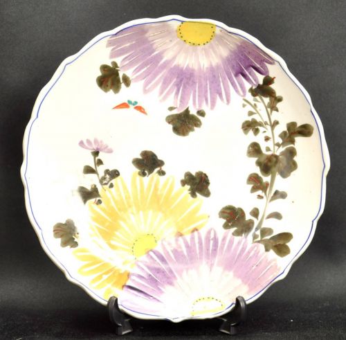 Jidaimono color painting tasteful bird-and-flower painting eight-inch plate estate sale! (IKT)