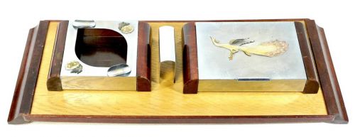 Sold out special price! Showa era Tabletop reception set Bird crest cigar case Flower crest ashtray Match stand The retro atmosphere is wonderful! Estate Sale SKI