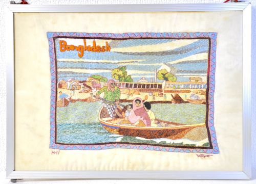 50% off! Made in Bangladesh Traditional embroidery Nokshikata Fully embroidered landscape painting Framed product A gem with a wonderful hand-sewn taste Diameter 37cm x Height 28cm YAY