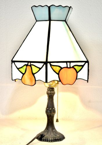50% off! Western Vintage 1980s Fruit Pattern Stained Glass Table Lamp Handmade Tasteful and stylish lighting! OKT
