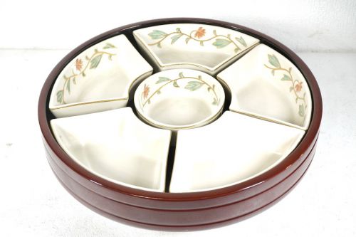 50% OFF Showa period Motoki lacquerware One-shaku turntable Hors d'oeuvre Party Chirashizushi with hand-painted flower crest small bowl Excellent condition product Diameter 34 cm Perfect for families AYS