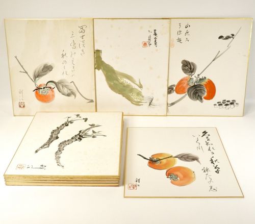Sold out! Tasteful hand-painted colored paper paintings 20 pieces Signature products Hand-painted ink paintings Watercolor paintings Tea utensils Haiku, tanka, fruit and vegetable paintings Many wonderful pictures that can be enjoyed in spring, summer, au
