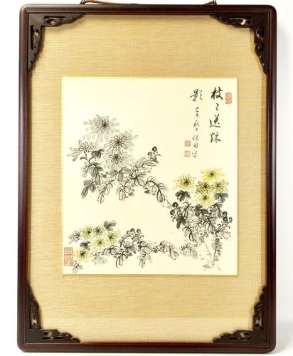 Vintage Shikishi-e Shohosaku Ink painting Chrysanthemum hand-painted colored paper Framed product Width 35.5 cm Height 47.5 cm Estate sale HYK