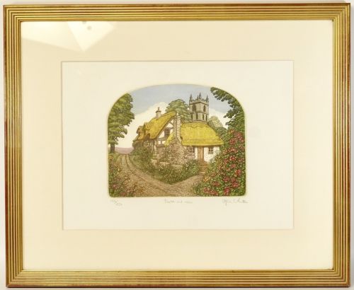 Stefan Whittle Etching Art "Straw House and Roses" Lithograph No. 4 132/250 Framed Item Width 54cm Height 45cm With Work Certificate KYS