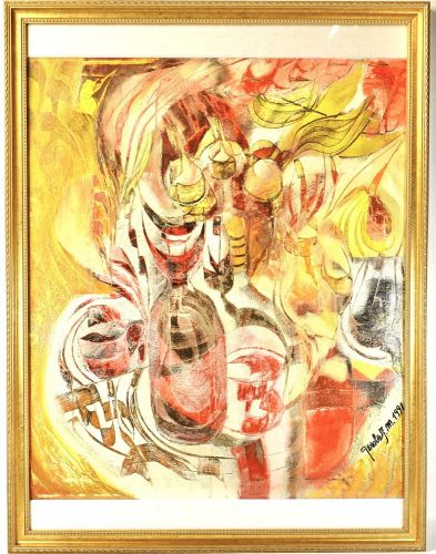 1991年　イタリアアーティスト Jean-Marie Gerola作　油彩　抽象画 20号サイズ　額装品　幅65㎝　高さ85㎝　YKT