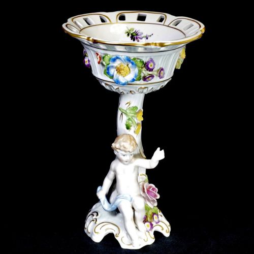 30% off! Made in Germany Von Schierholz porcelain compote fruit ball diameter 13cm height 20cm The colored relief of flowers and boys is wonderful ATN