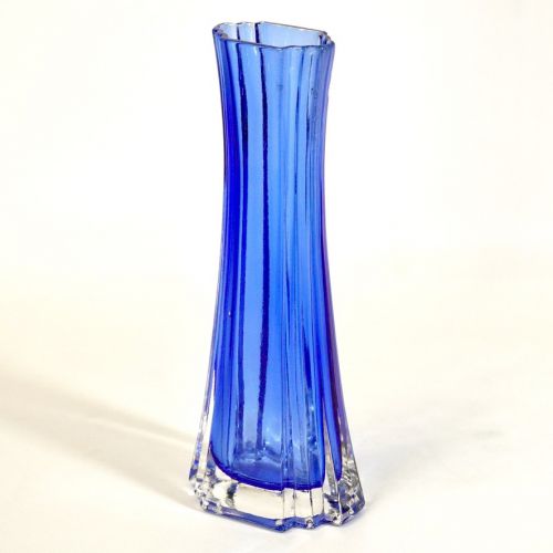 昭和レトロ　ブルーアートガラス　花瓶　一輪挿し 幅7㎝　奥行き5㎝　高さ19㎝ 爽やかなブルーが素敵な味わいフラワーベース！　IJS