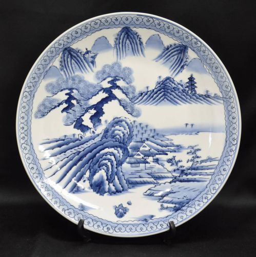 Special sale price! Meiji-Taisho Period Seal Hand Koimari Sometsuke Sansui Crest Large Plate Decorative Plate Estate Sale! MJY