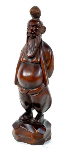 売り切り!　中国古玩　一刀彫唐木老子像 経年の深い艶、味わいのある木彫り像　エステートセール KTU