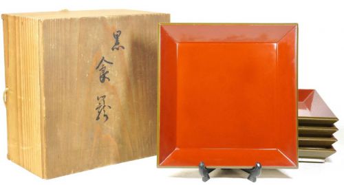 50% OFF 1852 (Kaei 5) Kakubon 5 pcs Motoki Shitsugei Uguisu black paint box Motoki Shitsugei More than 150 years later, still in excellent condition OKT