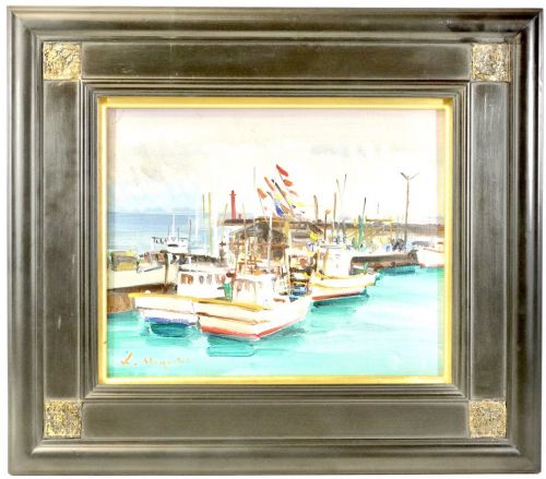 Sold out! Kosaku Hayashi Oil Painting Dock Landscape Painting Size 3 Painting Art Framed Item Width 41.5 cm Height 36.5 cm Estate Sale HYK