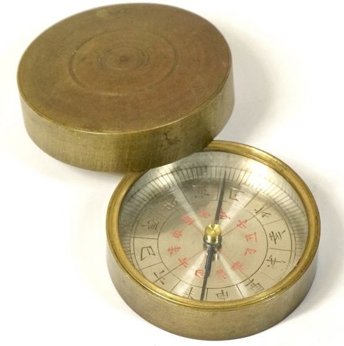 Antique Brass Compass with Lid Zodiac Zodiac 4cm Diameter 26g Estate Sale MYK