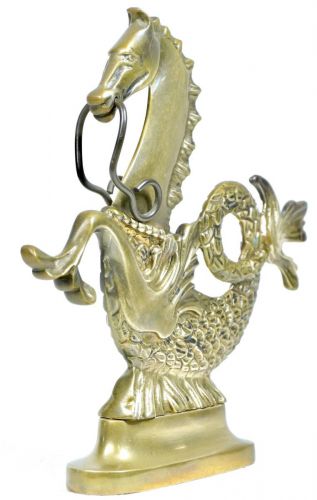 50% off! valuable! Italian Vintage Brass Hippocampus Statue Greek Mythology Half Horse Half Fish Sea Horse Weight 961g! Estate Sale IJS