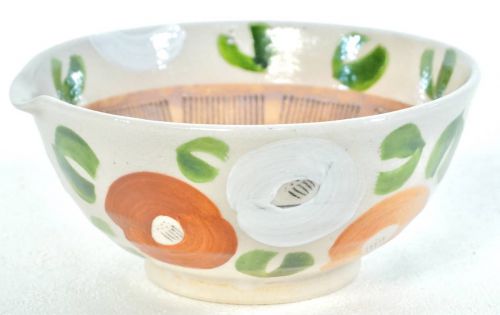 Sold Out! Showa Vintage Seto Ceramic Japan Tsubaki-e comb eyes 6 inch Katakuchi Suribachi with original box unused dead stock Estate sale IJS
