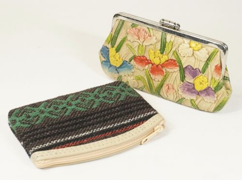 Vintage coin case 2-piece set Floral embossed Handmade fabric Coin purse/wallet/gamaguchi Width 14/12 cm Height 7.5/8 cm YKT