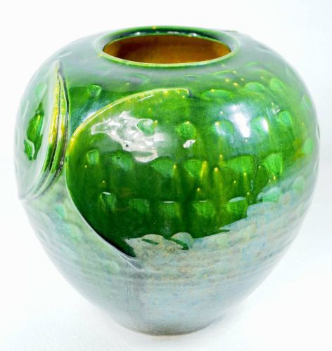 Sold out! Showa vintage Shigaraki ware greenish yellow glaze flower vase signature product decorative vase estate sale IJS