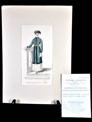 Sold out! French antique 1812 genuine lithograph "Morning Walking Dress" estate sale FAB