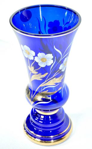 Sold out! Czechoslovakia Bohemia crystal glass Genuine gold flower pattern cobalt vase Height 26cm! IJS is a beautiful bright cobalt blue