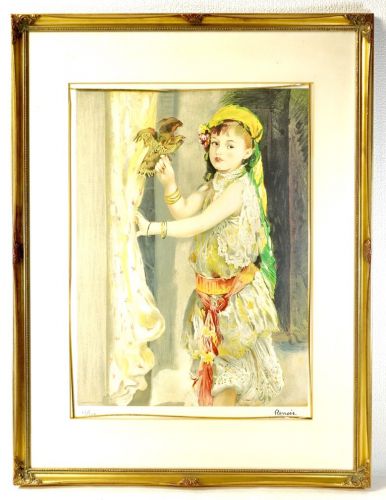 Special Price! Renoir Girl with a Hawk Lithograph No. 10 A masterpiece by the printmaker Henri Deschamp, who produced lithographs of world-famous works such as Picasso! OKT