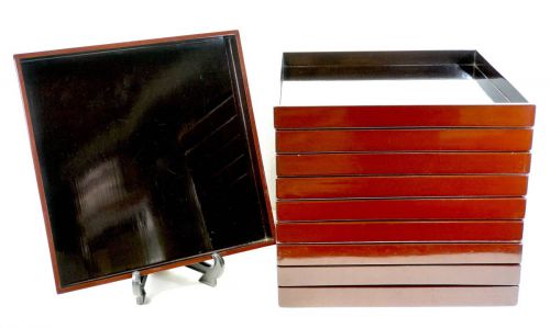 Sold out! Lacquerware period dish Taisho period square tray 10 pieces with paulownia box Diameter 24cm! Estate Sale ANS
