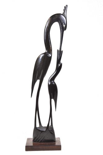 50％OFF！　ビンテージ　水牛の角　手彫り水鳥像 　ハンドカーブドオブジェ　直径9cm×高さ34cm　エステートセール YAY