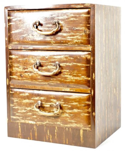 Special sale price! Showa vintage Akita prefecture traditional crafts Kakunodate cherry birch work three-stage drawer small chest width 21 cm height 30 cm tasteful and nice ISM