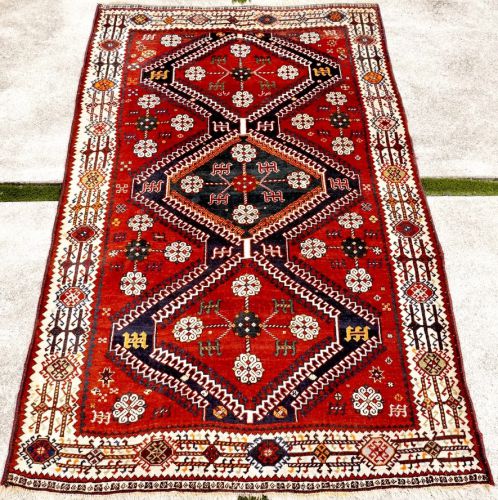 gem! Persian Handwoven Carpet 1980s Qashgai Multi Medallion Palde Size Tribal Rug Plant Dyed With Certificate Width 159cm Depth 252cm IJS
