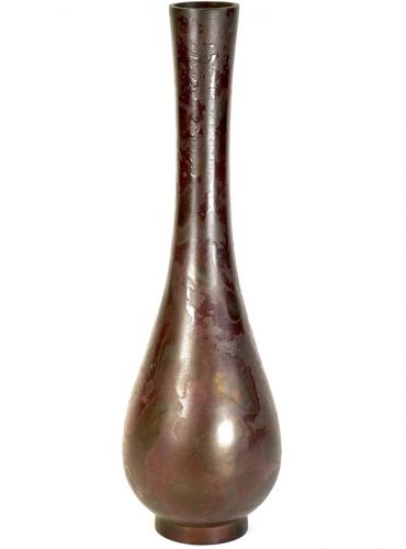 Japanese antique Seiun III Souemon Hara Mottled purple copper vase Single vase Diameter 9cm Depth 30cm Signature product Artwork of flame, beautiful mottled pattern! SHM