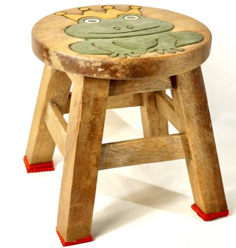 ビンテージ　タイ製　木製カエルスツール モンキーポッド　直径25cm 高さ26cm重さ1,6kg ハンドメイド　子ども用椅子　かえる王子　MTY
