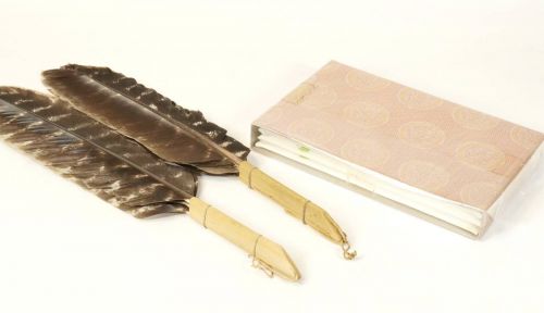 Showa vintage tea utensils Feather broom three feathers for furnace and furo 2 Uta kaishi 30 sheets 3 sets Beautiful striped pattern is wonderful! YKT