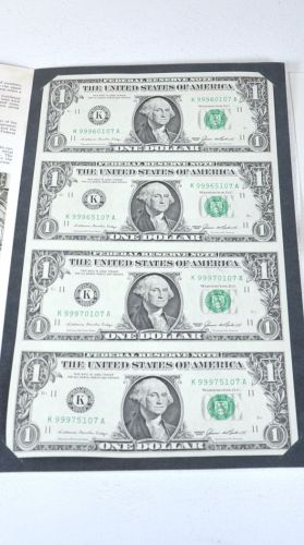 Sold out special price! Rare! 4 uncut $ 1 banknotes The US Bureau of Engraving and Printing Issued by the Bureau of Engraving and Printing KJK