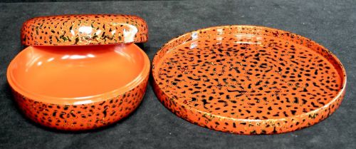 Sold out Tsugaru traditional lacquerware Tsugaru-nuri Kara-nuri Akaue Motoki lacquerware Confectionery Round tray estate sale! KYK