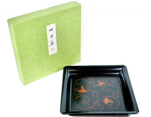 50% off! Kyoto Zohiko Arabesque crest four-sided tray Ninth generation Nishimura Hikobei Kyoto lacquerware Motoki lacquerware Joint box Unused dead stock Estate sale IJS
