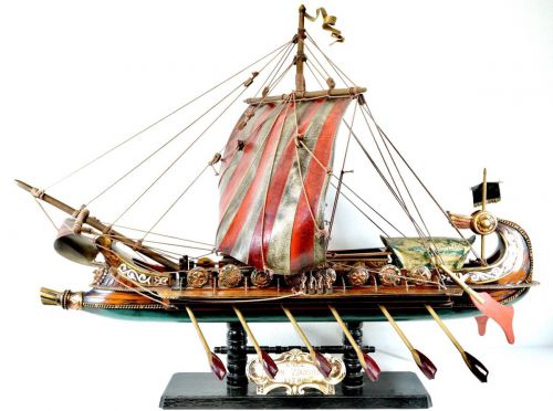 売り切り! Roman Warships号 木製帆船模型 古代ローマ帝国海軍が紀元前257年のパレルモ沖海戦の船舶のモデル W95cm×H71cmの大作! IJS