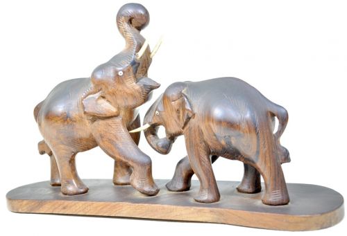 50% off! Hand-carved pair of elephants made in Thailand It's very nice with a tasteful carving! Wood carving doll, object diameter 30cm x height 17cm YAY