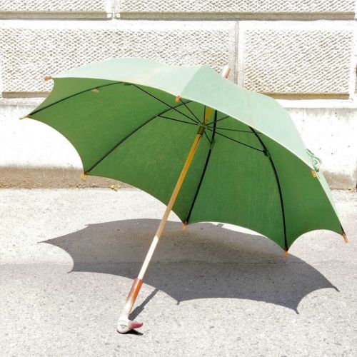 Vintage Italy Florence wood duck handle parasol parasol green natural wood total length 88cm estate sale ATN