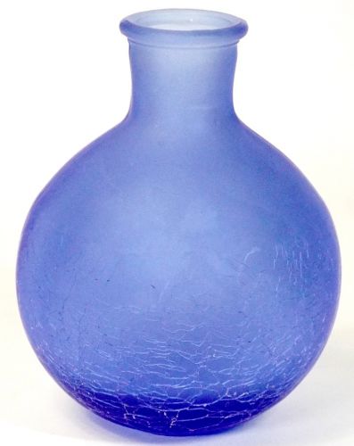 Showa Vintage Blue Glass Vase/Vase Handmade Retro Diameter 9cm Height 11.5cm A gem with a refreshing atmosphere and a beautiful crack pattern KEK