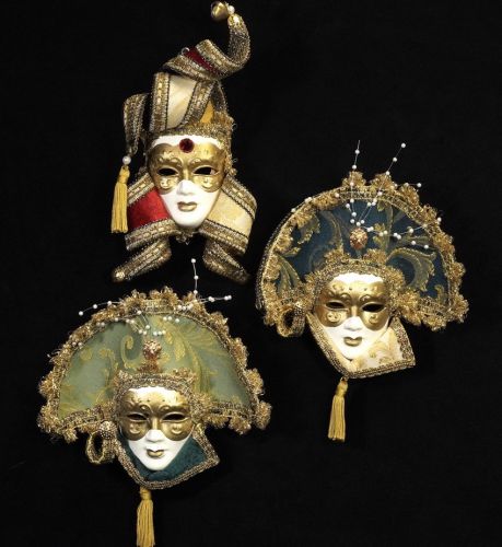 Authentic Italian Burano Island Venetian Mask Masquera 3 Piece Set Object/Wall Hanging Decoration (Maximum) Width 15cm Depth 3cm Height 14cm MNK