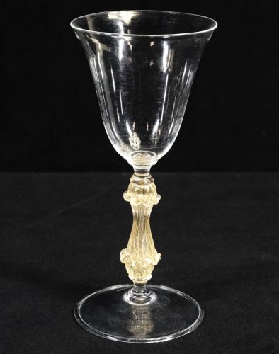 Vintage Italian Venetian Glass Murano Glass Gold Stem Wine Glass Blown Glass Height 17.5 cm Beautiful gold powder decoration TSM