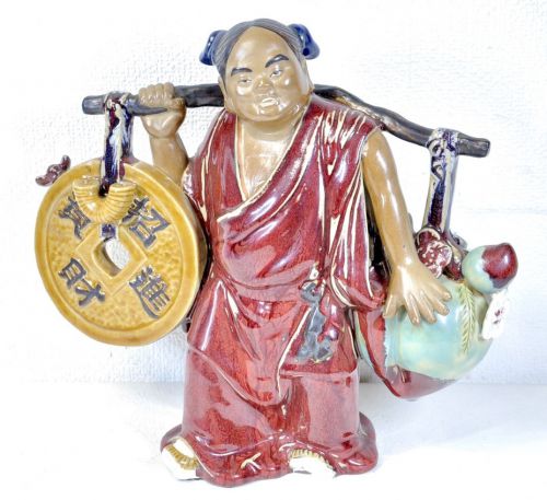 50% off! Chinese antiques Chinese antiques Chinese art Sekiwan pottery Invited child statue Inscribed item Lucky item Invited fortune Diameter 31cm Height 26cm Estate sale KNA