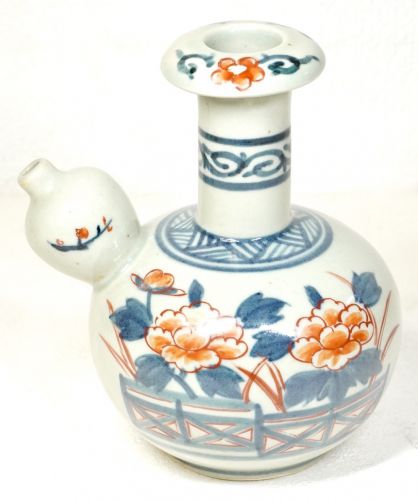 Sold out special price! Showa vintage Arita ware Ensaemon kiln Totally hand-painted peony crest water jug Sometsuke red painting Sake vessel with taste! Estate Sale KNA