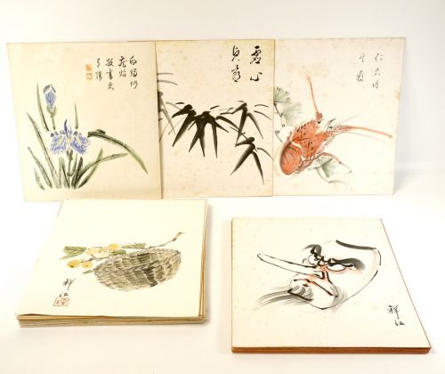 Taste hand-painted colored paper painting 76 pieces Inscription tea utensils handwriting ink painting, watercolor painting, flower bird nature, creature figure! HYK
