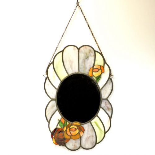 Stained glass vintage wall mirror Floral wall hanging mirror Width 37 cm Height 58 cm It is a gem full of charm with the taste of many years of use! IJS